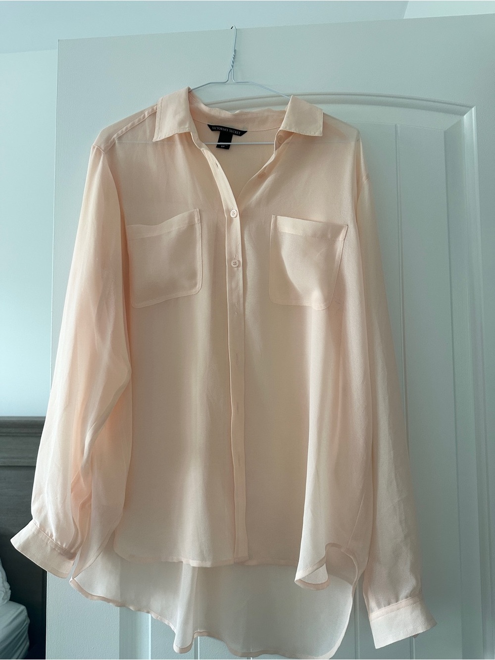 Victoria’s Secret Pale Peach Sheer Button-Up Blouse